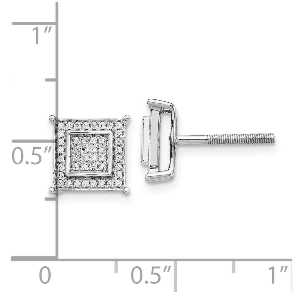 10k White Gold 1/4 carat Diamond Pave Double Square Post Earrings
