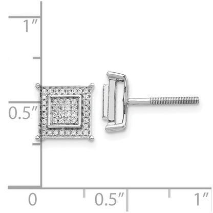 10k White Gold 1/4 carat Diamond Pave Double Square Post Earrings