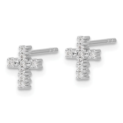 10k White Gold Polished 1/10 carat Diamond Cross Post Earrings