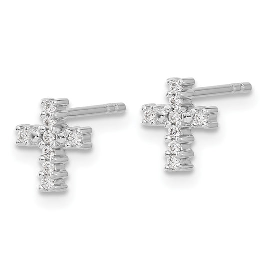 10k White Gold Polished 1/10 carat Diamond Cross Post Earrings