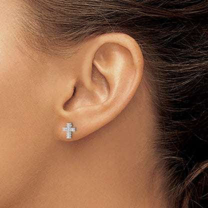 10k White Gold Polished 1/10 carat Diamond Cross Post Earrings
