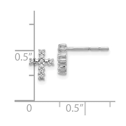 10k White Gold Polished 1/10 carat Diamond Cross Post Earrings