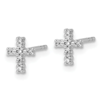 10k White Gold Polished 1/20 carat Diamond Cross Post Earrings