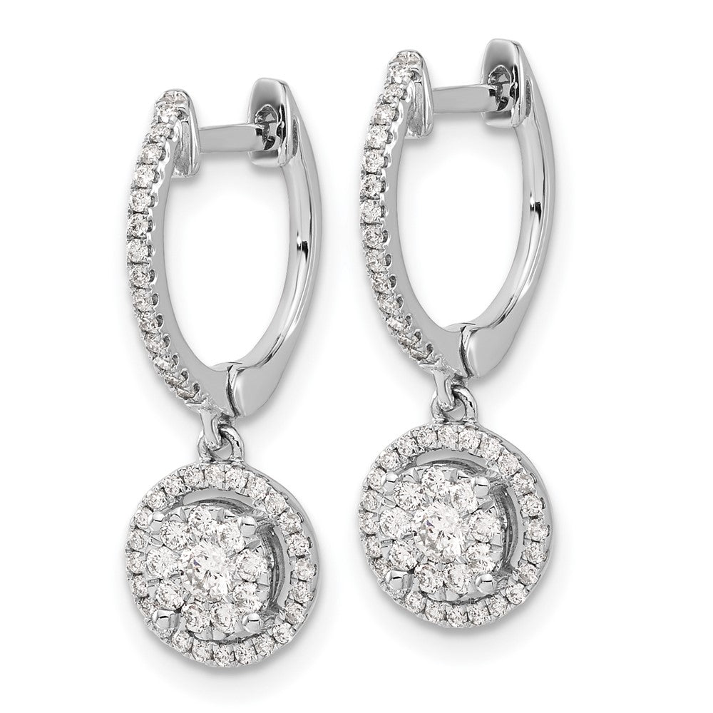 14k White Gold 1/2 carat Lab Grown Diamond VS/SI+ G+ Complete Halo Hinged Hoop Earrings