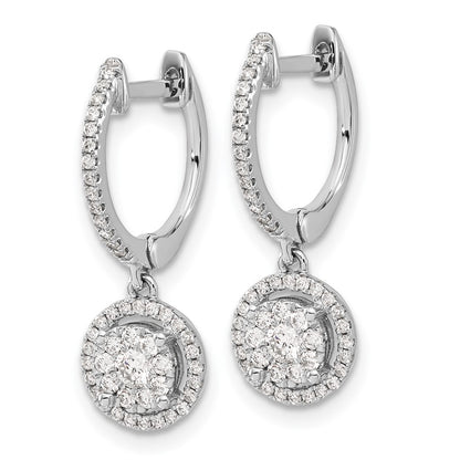 14k White Gold 1/2 carat Lab Grown Diamond VS/SI+ G+ Complete Halo Hinged Hoop Earrings