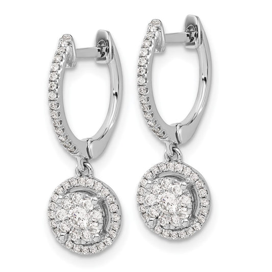 14k White Gold 1/2 carat Lab Grown Diamond VS/SI+ G+ Complete Halo Hinged Hoop Earrings