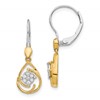 10k Two-tone 1/15 carat Diamond Cluster Teardrop Dangle Leverback Earrings