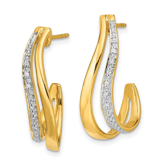 10k and White Rhodium Diamond J-Hoop Post Earrings