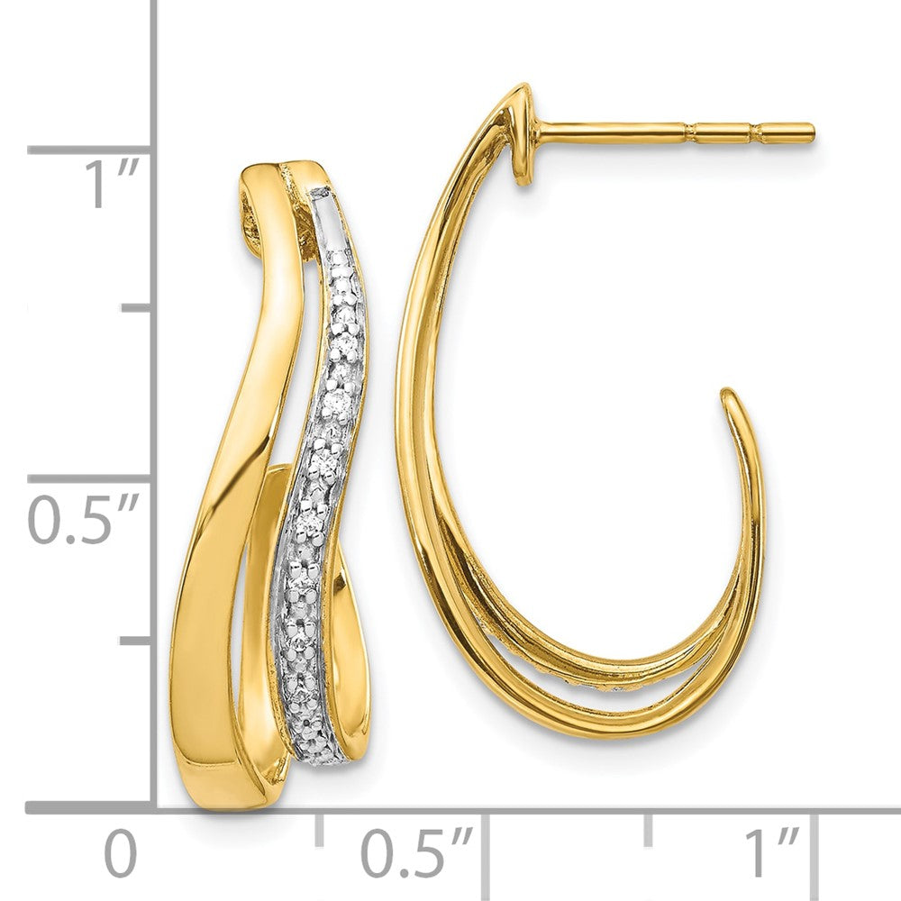 10k and White Rhodium Diamond J-Hoop Post Earrings