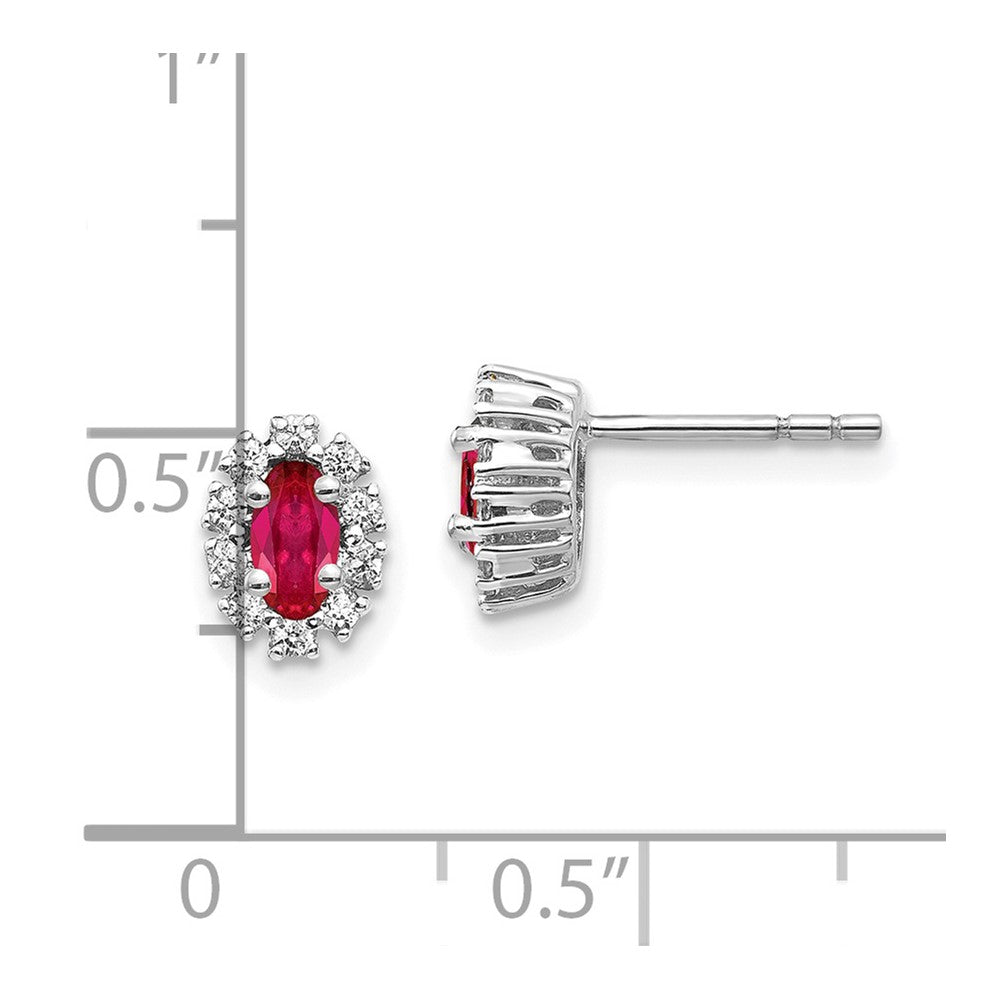 10k White Gold 5x3mm Oval Ruby and Diamond Halo Post Earrings