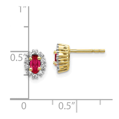 10k 5x3mm Oval Ruby and Diamond Halo Post Earrings