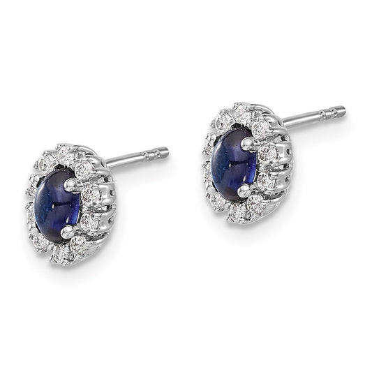 10k White Gold 5x3mm Oval Sapphire and Diamond Halo Post Earrings