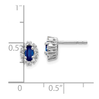 10k White Gold 5x3mm Oval Sapphire and Diamond Halo Post Earrings