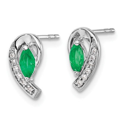 10k White Gold 5x2.5mm Marquise Emerald and Diamond Curved Post Earrings