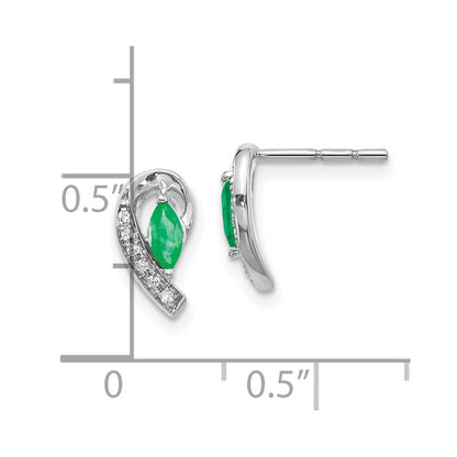 10k White Gold 5x2.5mm Marquise Emerald and Diamond Curved Post Earrings