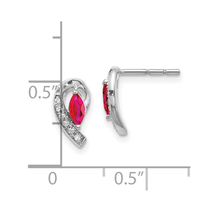 10k White Gold 5x2.5mm Marquise Ruby and Diamond Curved Post Earrings