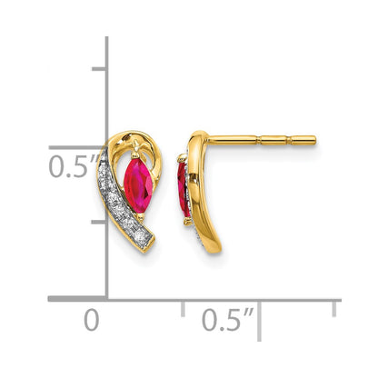 10k 5x2.5mm Marquise Ruby and Diamond Curved Post Earrings