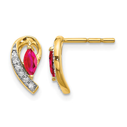 10k 5x2.5mm Marquise Ruby and Diamond Curved Post Earrings