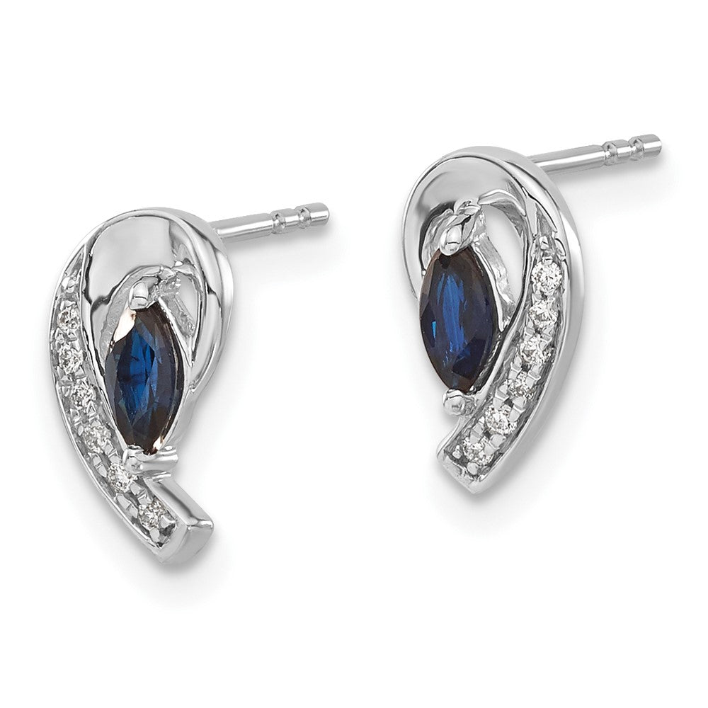 10k White Gold 5x2.5mm Marquise Sapphire and Diamond Curved Post Earrings