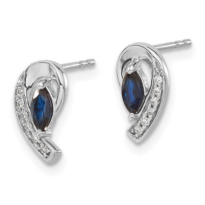 10k White Gold 5x2.5mm Marquise Sapphire and Diamond Curved Post Earrings
