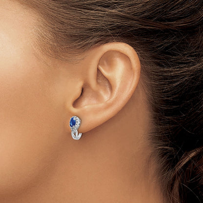 10k White Gold 5x3mm Oval Sapphire and Diamond J-Hoop Post Earrings