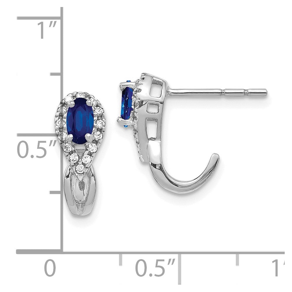 10k White Gold 5x3mm Oval Sapphire and Diamond J-Hoop Post Earrings