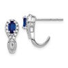 10k White Gold 5x3mm Oval Sapphire and Diamond J-Hoop Post Earrings