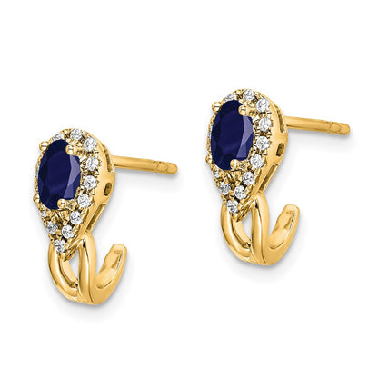 10k 5x3mm Oval Sapphire and Diamond J-Hoop Post Earrings