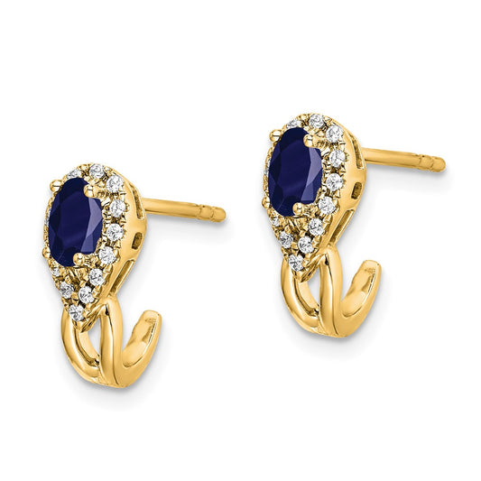 10k 5x3mm Oval Sapphire and Diamond J-Hoop Post Earrings