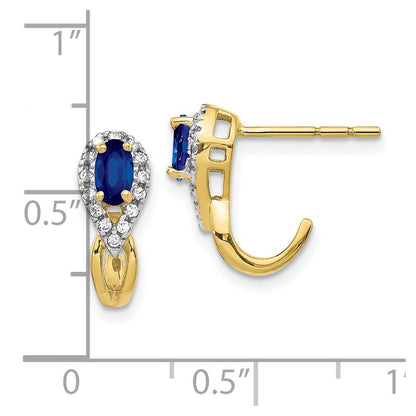 10k 5x3mm Oval Sapphire and Diamond J-Hoop Post Earrings