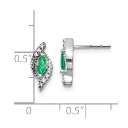 10k White Gold 5x2.5mm Marquise Emerald and Diamond Post Earrings