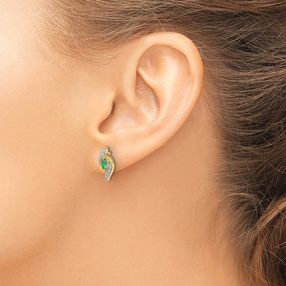 10k 5x2.5mm Marquise Emerald and Diamond Post Earrings