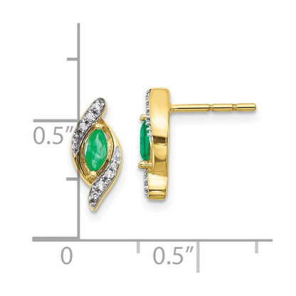 10k 5x2.5mm Marquise Emerald and Diamond Post Earrings