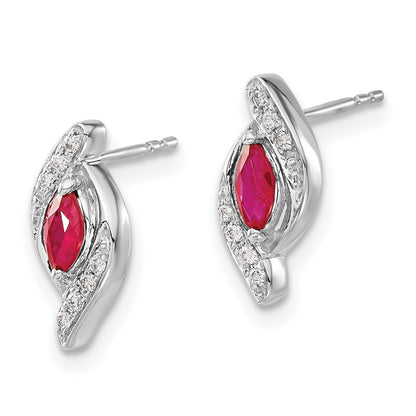 10k White Gold 5x2.5mm Marquise Ruby and Diamond Post Earrings