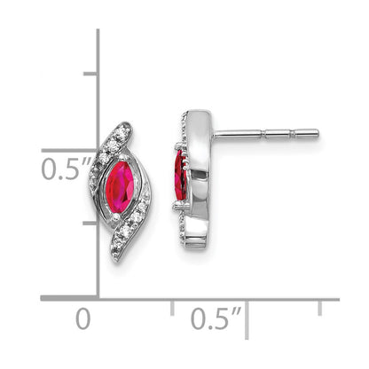 10k White Gold 5x2.5mm Marquise Ruby and Diamond Post Earrings