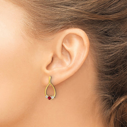 10k Ruby and White Sapphire Teardrop Post Dangle Earrings
