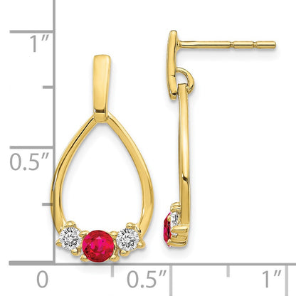 10k Ruby and White Sapphire Teardrop Post Dangle Earrings