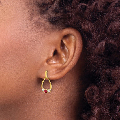 14k 1/4 carat Lab Grown Diamond VS/SI+ G+ and Created Ruby Complete Dangle Teardrop Post Earrings