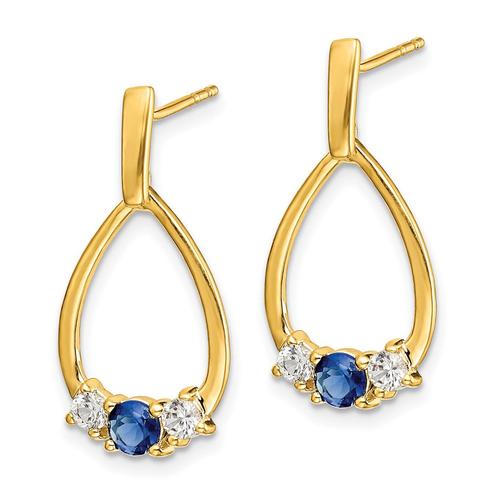 10k 1/3 carat Lab Grown Diamond VS/SI+ G+ and Created Sapphire Complete Dangle Teardrop Earrings