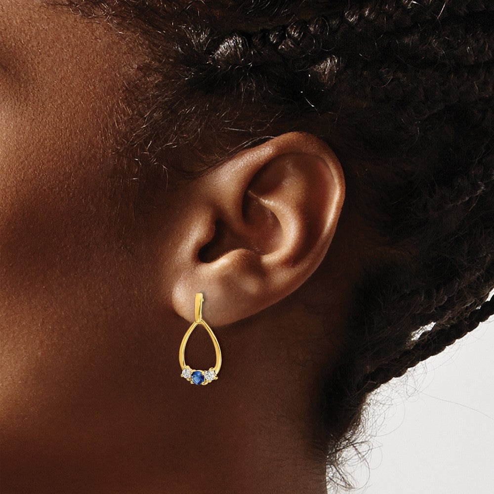 10k 1/3 carat Lab Grown Diamond VS/SI+ G+ and Created Sapphire Complete Dangle Teardrop Earrings