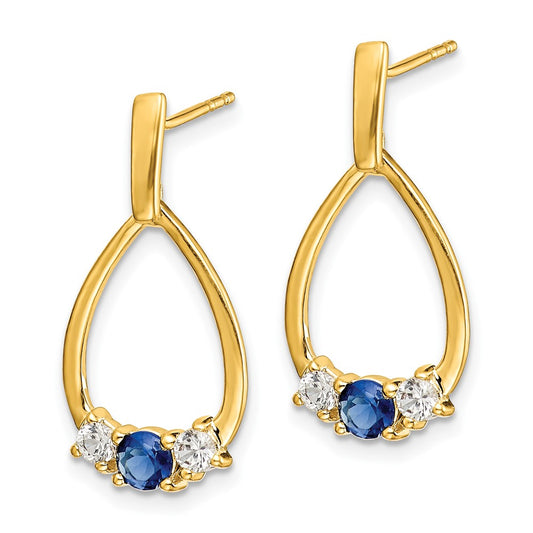 14k 1/3 carat Lab Grown Diamond VS/SI+ G+ and Created Sapphire Complete Dangle Teardrop Earrings
