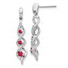 10k White Gold 1/8 carat Diamond and Ruby 3-Stone Twisted Dangle Post Earrings