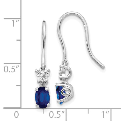 10k White Gold 6x4mm Oval Sapphire and Diamond Dangle Shepherd Hook Earrings