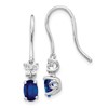 10k White Gold 6x4mm Oval Sapphire and Diamond Dangle Shepherd Hook Earrings