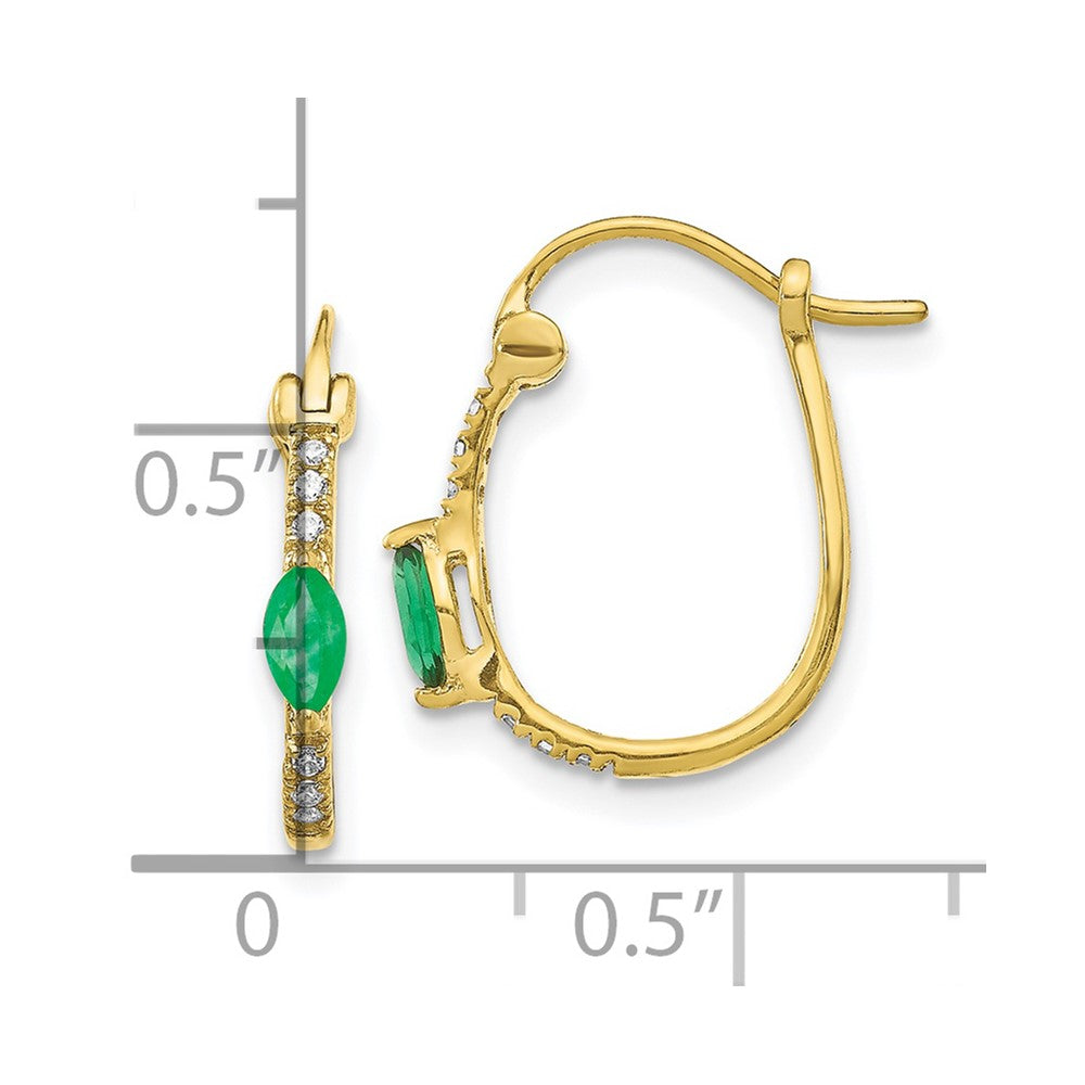 10k 1/20ct Diamond and Emerald Hinged Hoop Earrings