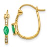 10k 1/20 carat Diamond and 5x2.5mm Marquise Emerald Oval Hoop Earrings