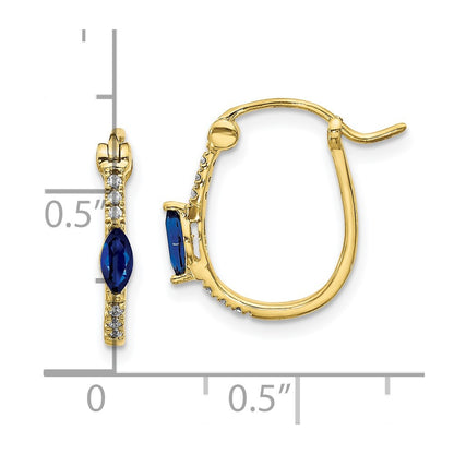 10k 1/20 carat Diamond and 5x2.5mm Marquise Sapphire Oval Hoop Earrings