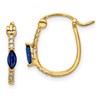 10k 1/20 carat Diamond and 5x2.5mm Marquise Sapphire Oval Hoop Earrings