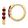 10k Polished 3-Stone Lab-Created Heart Ruby Round Hinged Hoop Earrings