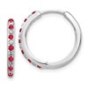 14k White Gold 1/5 carat Lab Grown Diamond VS/SI+ G+ and Created Ruby Complete Hinged Hoop Earrings